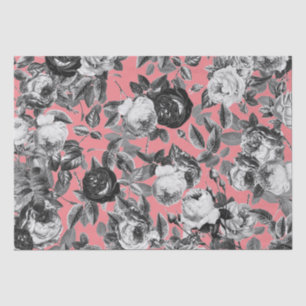 Elegant Vintage Black White Roses on Coral Tissue Paper