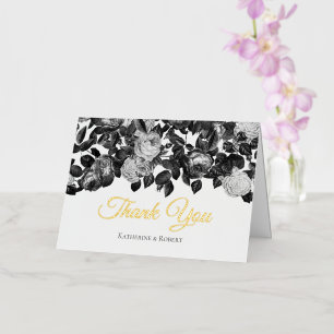 Elegant Vintage Black White Roses with Message Foil Greeting Card