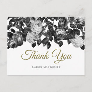 Elegant Vintage Black White Roses with Message Postcard