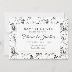 Elegant Vintage Black White Toile Cupid Angels  Save The Date