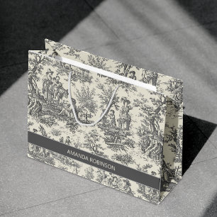 Elegant Vintage Black White Toile De Jouy Design Large Gift Bag