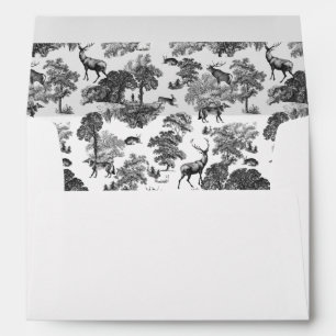 Elegant Vintage Black White Toile Deer Fox Hare Envelope