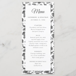 Elegant Vintage Black White Toile Deer Menu