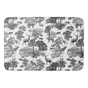 Elegant Vintage Black White Toile Deer Pattern Bath Mat