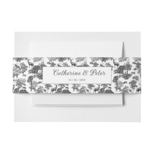 Elegant Vintage Black White Toile Deer Pattern Invitation Belly Band