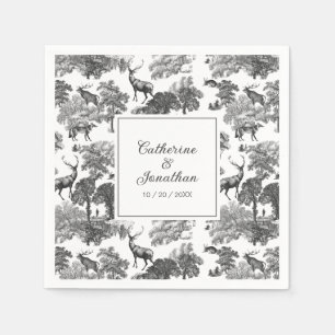 Elegant Vintage Black White Toile Deer Pattern Napkin