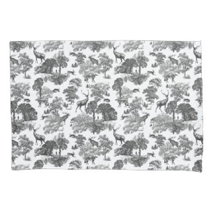 Elegant Vintage Black White Toile Deer Pattern Pillowcase
