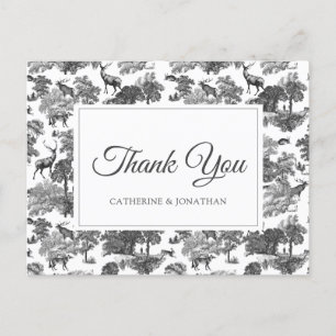 Elegant Vintage Black White Toile Deer  Postcard