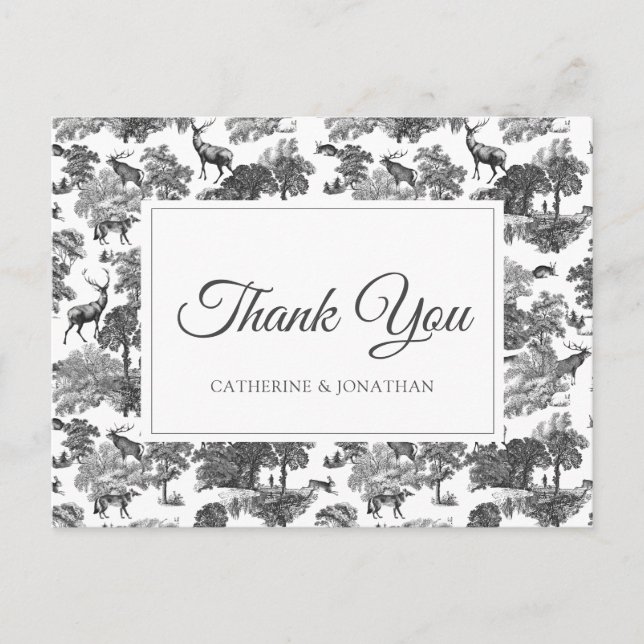Elegant Vintage Black White Toile Deer  Postcard (Front)