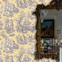 Elegant vintage black yellow toile de jouy