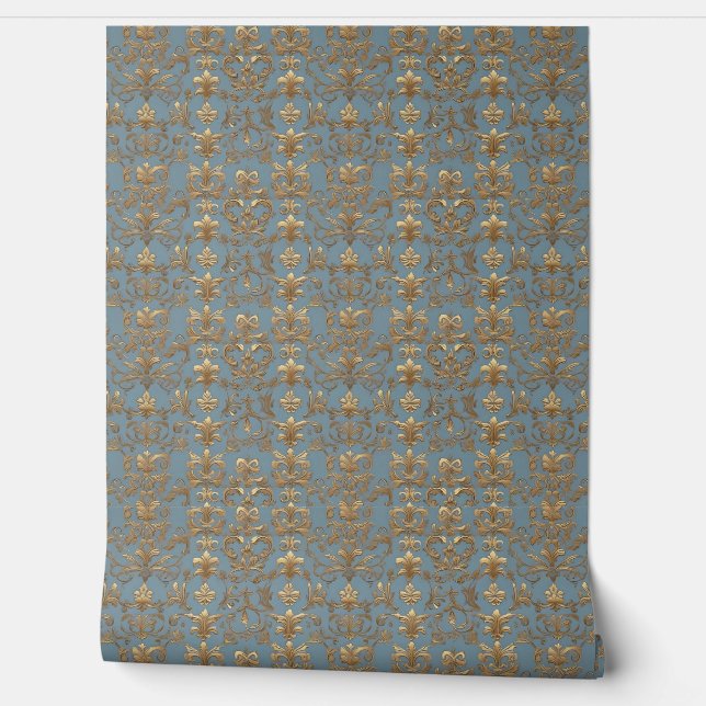 Elegant Vintage Blue and Gold   Wallpaper (Unrolling)