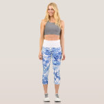Elegant Vintage Blue and White Chinoiserie Capri Leggings<br><div class="desc">Historic elegant blue and white Chinoiserie pattern restored from 18th century textile featuring exotic flora,  pagodas and men engaged in sharing meals and pipes.</div>
