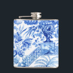 Elegant Vintage Blue and White Chinoiserie Hip Flask<br><div class="desc">Historic elegant blue and white Chinoiserie pattern restored from 18th century textile featuring exotic flora,  pagodas and men engaged in sharing meals and pipes.</div>