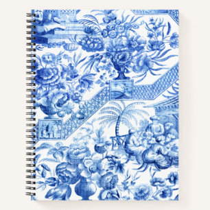Elegant Vintage Blue and White Chinoiserie Noteboo Notebook