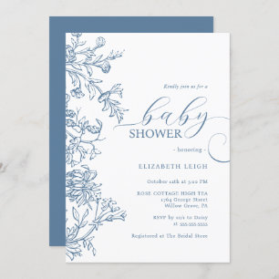 Elegant Vintage Blue Baby Shower Invitation