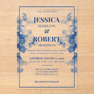 Elegant Vintage Blue Chinoiserie Floral Wedding Acrylic Invitations