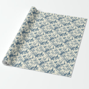 Elegant Vintage Blue Chinoiserie Peacock Wrapping Paper