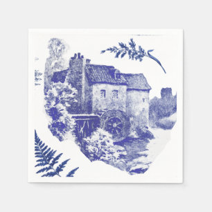 Elegant Vintage Blue Country Pastoral Toile Mill Napkin