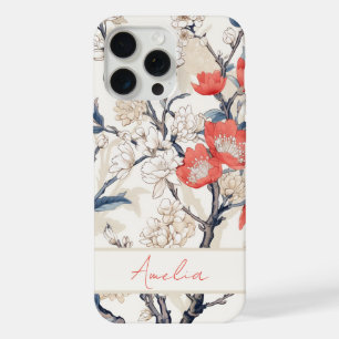 Elegant Vintage Blue Cream Coral Cherry Blossom iPhone 15 Pro Max Case