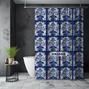 Elegant vintage Blue damask repeat pattern  Shower Curtain