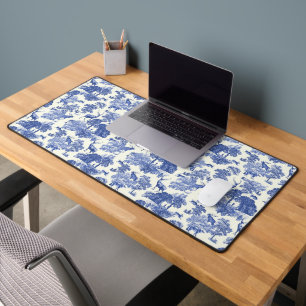 Elegant Vintage Blue Deer Fox Country Toile Desk Mat
