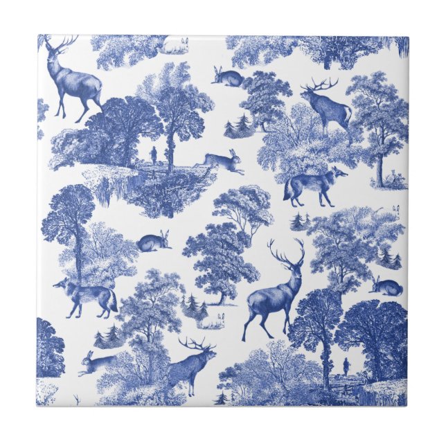 Elegant Vintage Blue Deer Toile Seamless  Tile (Front)