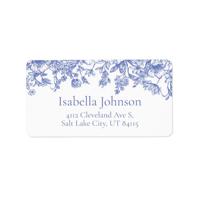 Elegant Vintage Blue Floral Botanical Address Label (Front)