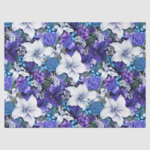 Elegant Vintage Blue Floral Christmas Decoupage  Tissue Paper