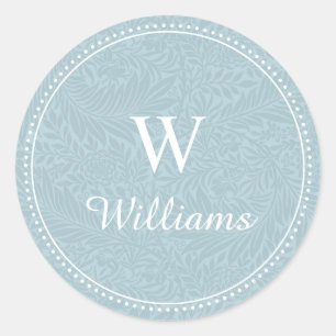 Elegant Vintage Blue Floral Dotted Border Classic Round Sticker