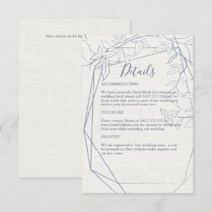 Elegant Vintage Blue Floral Frame Linen Wedding Enclosure Card