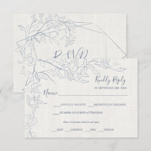 Elegant Vintage Blue Floral Frame   Linen Wedding RSVP Card