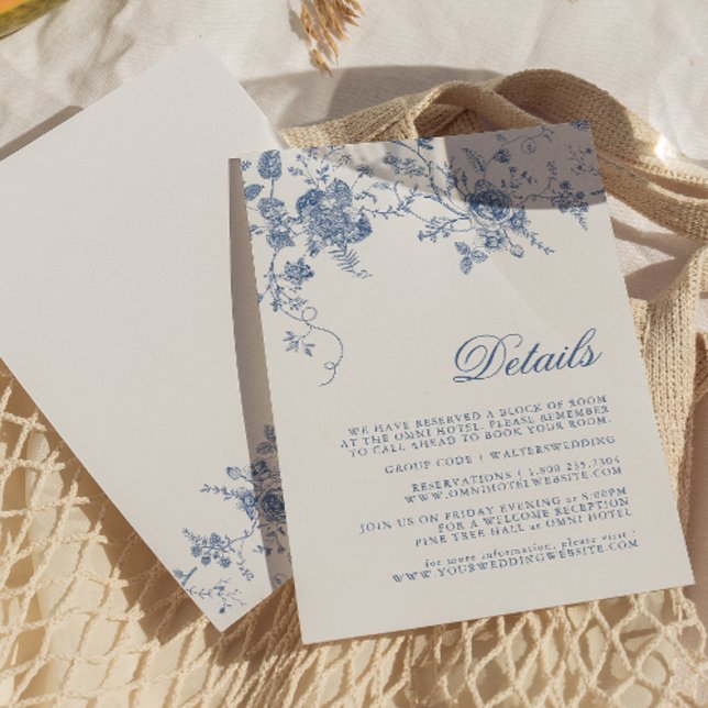Elegant Vintage Blue Floral Jouy Detail Card (Creator Uploaded)