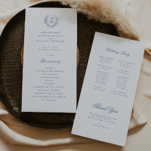 Elegant Vintage Blue Floral Jouy Flat Program Programme