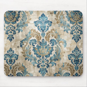 Elegant Vintage Blue Floral Mouse Mat