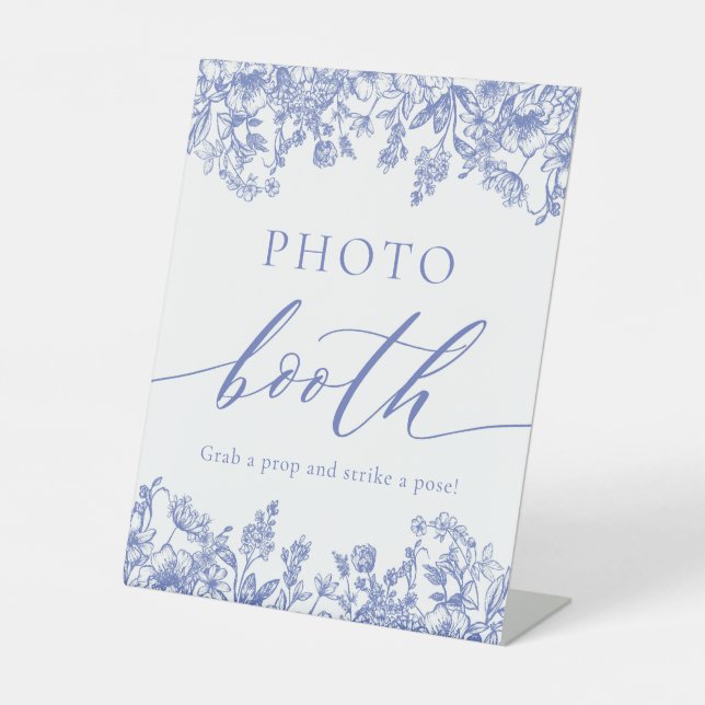 Elegant Vintage Blue Floral Photo Booth Sign (Front)
