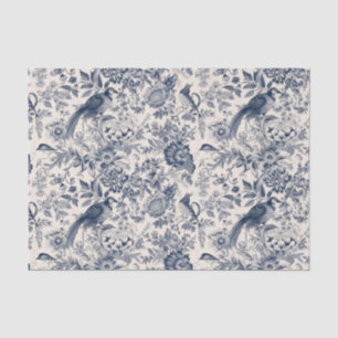 Elegant Vintage Blue Floral Toile de Jouy Tissue Paper