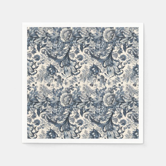 Elegant Vintage Blue Floral Toile Fleurie  Napkin (Front)