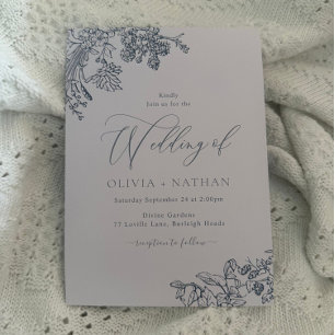 Elegant Vintage Blue Floral Wedding Invitation