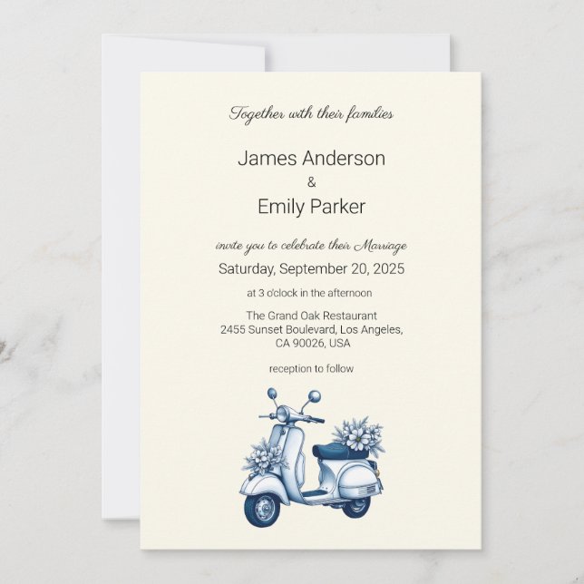 Elegant Vintage Blue Floral Wedding Invitation (Front)