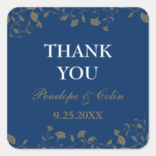Elegant Vintage Blue Floral Wedding Thank You Square Sticker