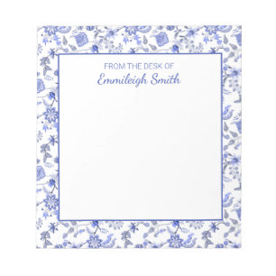 Elegant Vintage Blue Floral White From Desk Of Notepad
