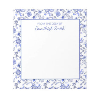 Elegant Vintage Blue Floral White From Desk Of Notepad