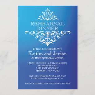 Elegant Vintage Blue Flourish Rehearsal Dinner Invitation