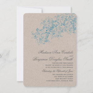 Elegant Vintage Blue Flourish Wedding Invitations