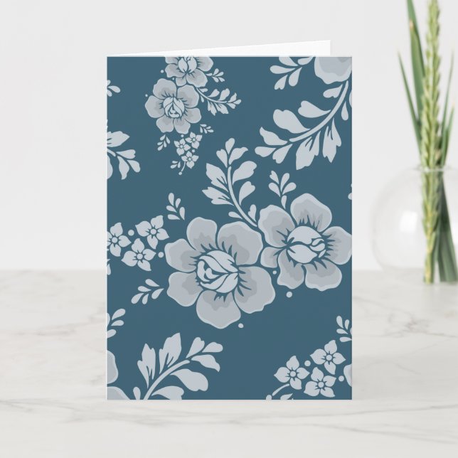 Elegant Vintage Blue Flower Pattern Card (Front)