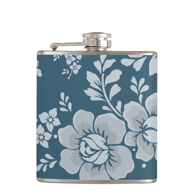 Elegant Vintage Blue Flower Pattern Hip Flask (Front)