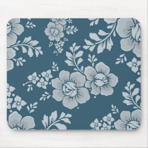Elegant Vintage Blue Flower Pattern Mouse Mat