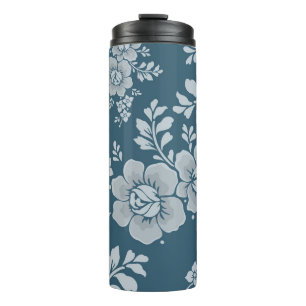 Elegant Vintage Blue Flower Pattern Thermal Tumbler