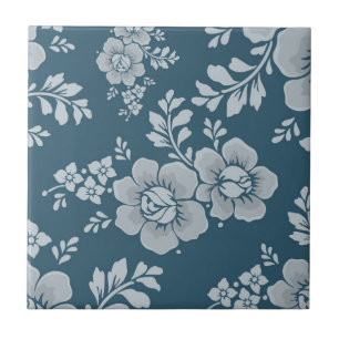 Elegant Vintage Blue Flower Pattern Tile