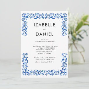 Elegant Vintage Blue Frame Wedding Invitation